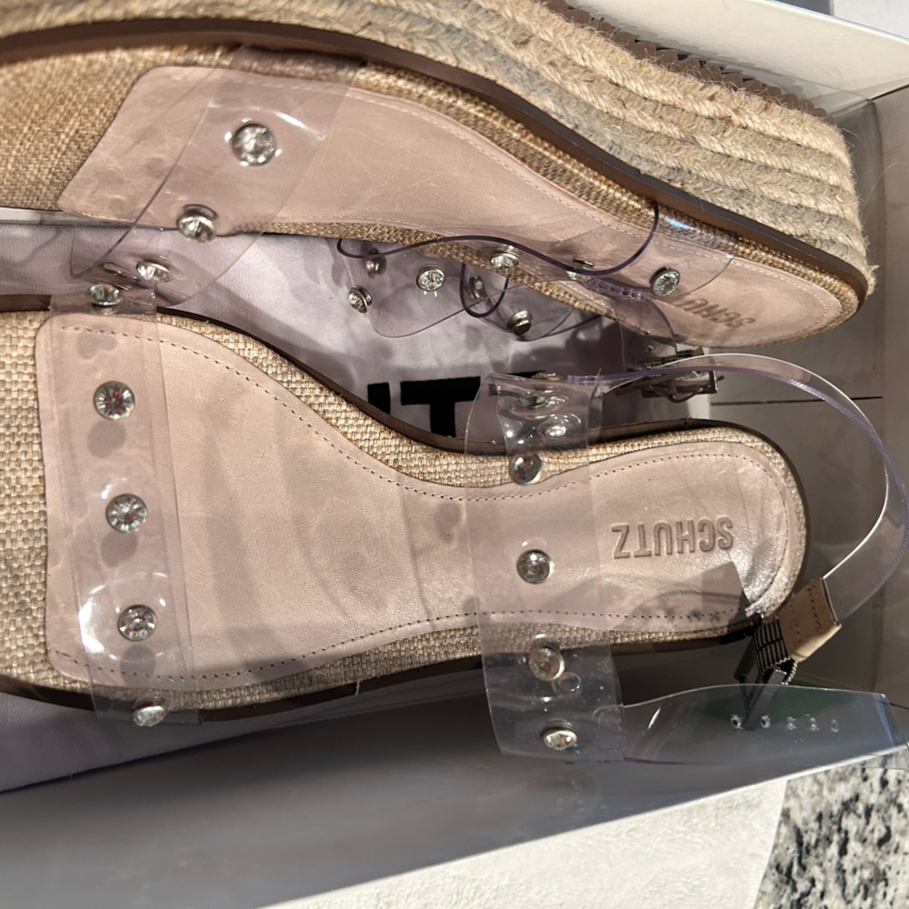 SCHUTZ Clear and Beige Espadrille Sandals